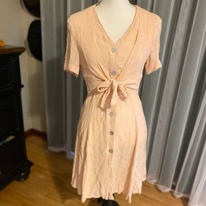 Vintage 90’s peachy pink tie front Cottagecore mini dress